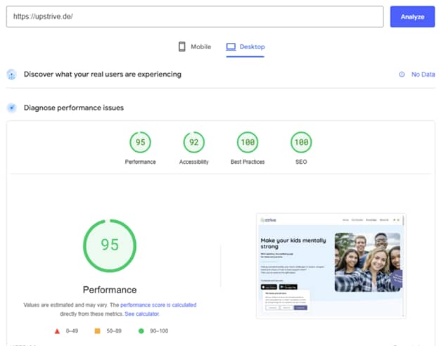 Kako smo za Upstrive.de postigli vrhunske ocene na Google Page Insights